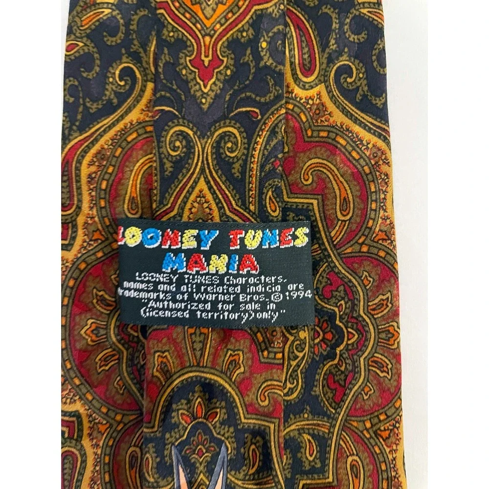 Looney Tunes Mania Men's Neck Tie One Size Brown Paisley Print 100% Silk